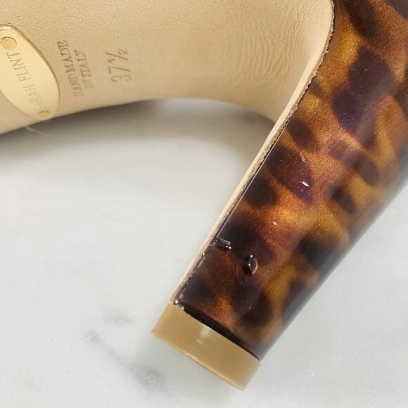 SARAH FLINT Perfect Sabina Sling 85 37-1/2 Tortoise Patent Espresso Satin EUC - Picture 10 of 12